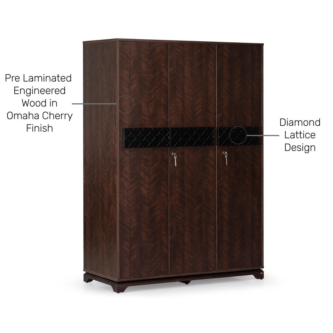 The Lattice 3-Door Wardrobe in Omaha Cherry