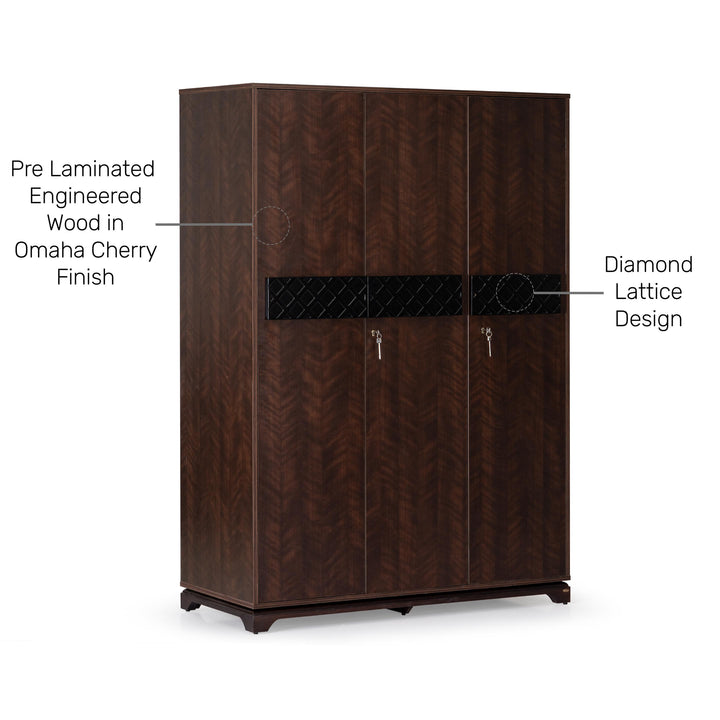 The Lattice 3-Door Wardrobe in Omaha Cherry