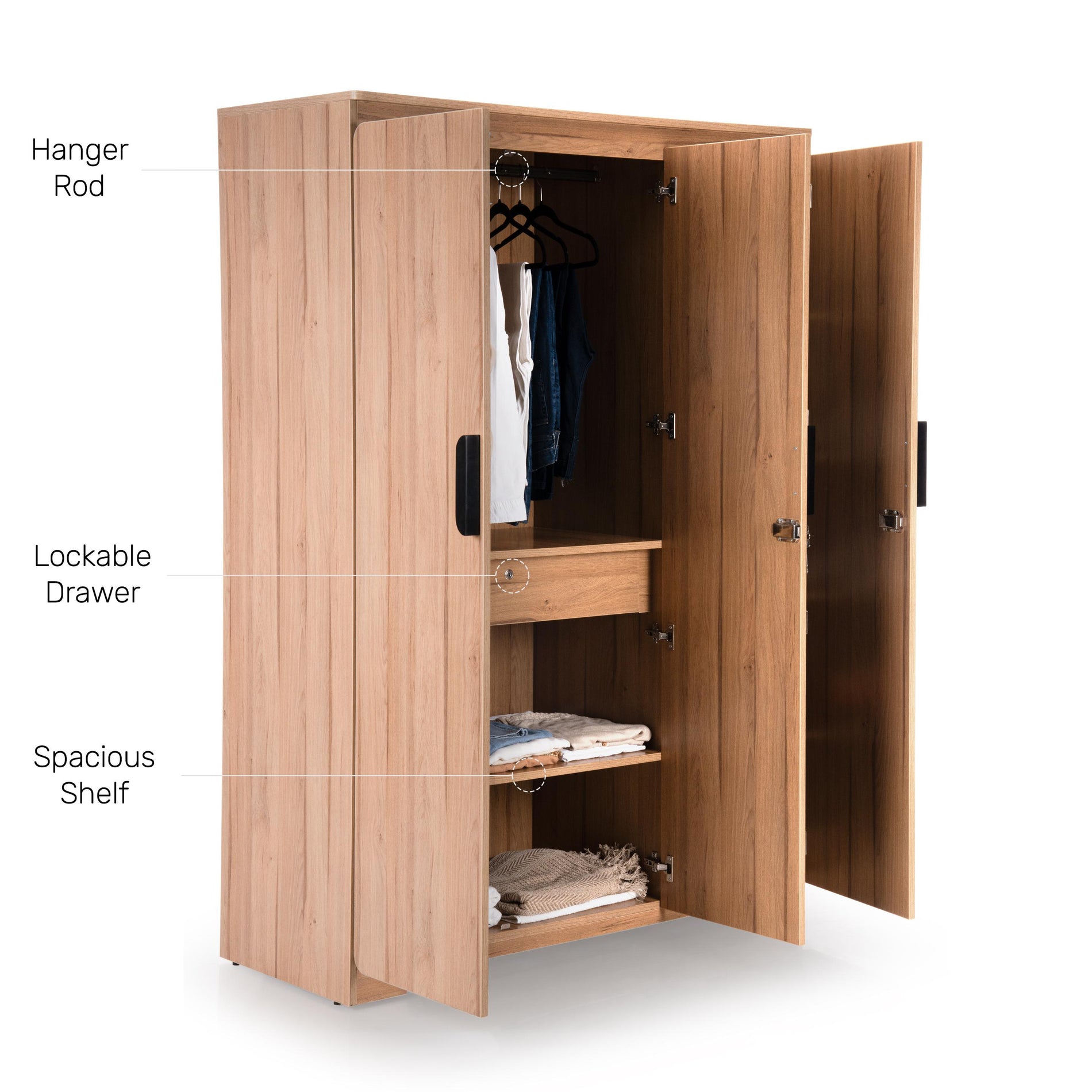 The Vienta 3-Door Wardrobe in Brentwood Oak