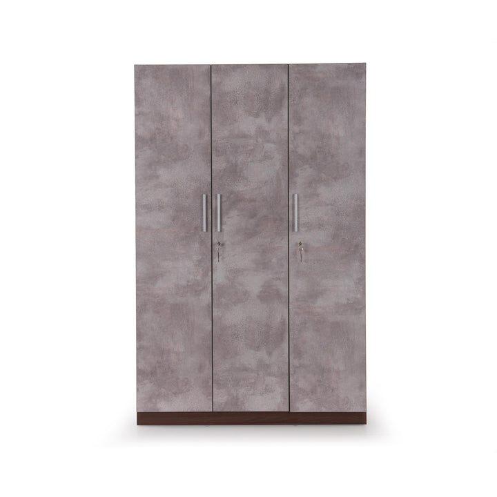 The Claudia 3-Door Wardrobe in Textured Greige & Acacia