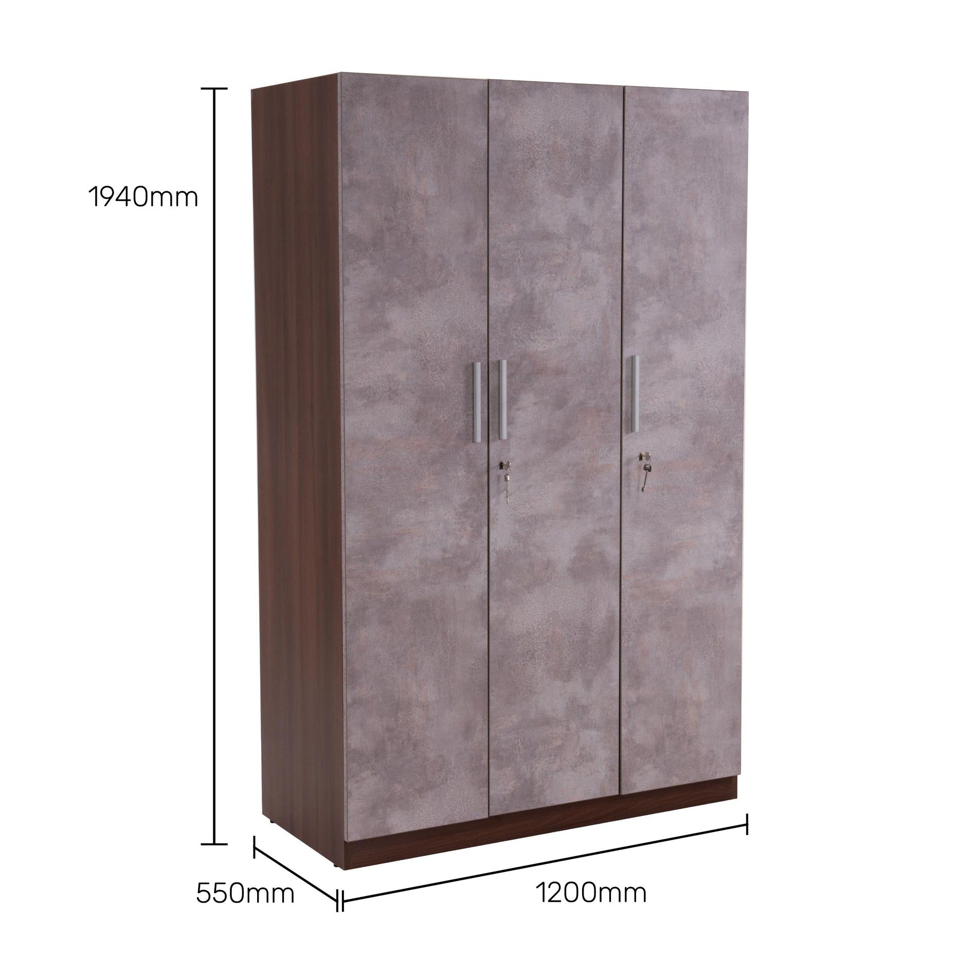 The Claudia 3-Door Wardrobe in Textured Greige & Acacia
