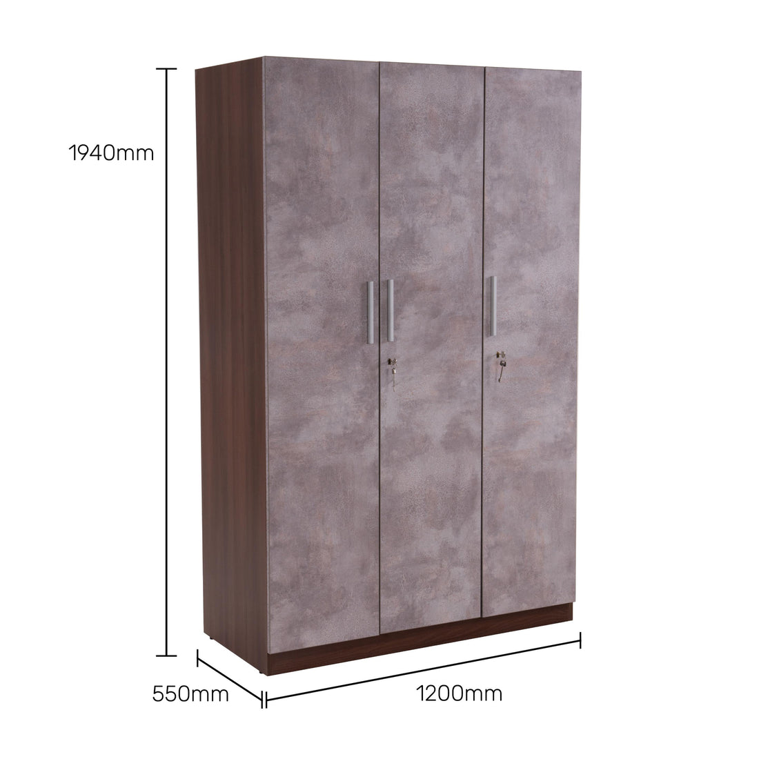 The Claudia 3-Door Wardrobe in Textured Greige & Acacia