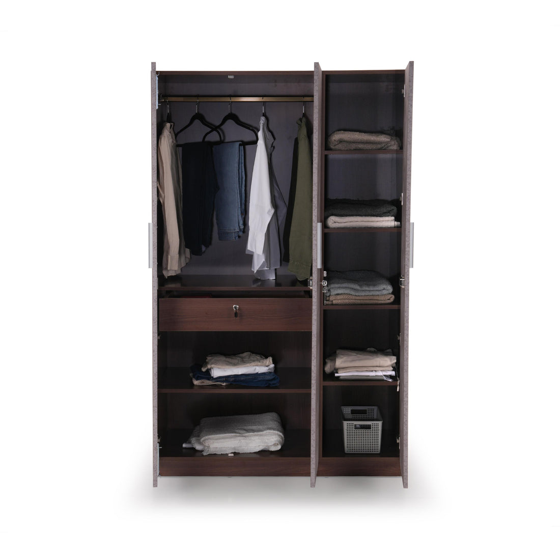 The Claudia 3-Door Wardrobe in Textured Greige & Acacia