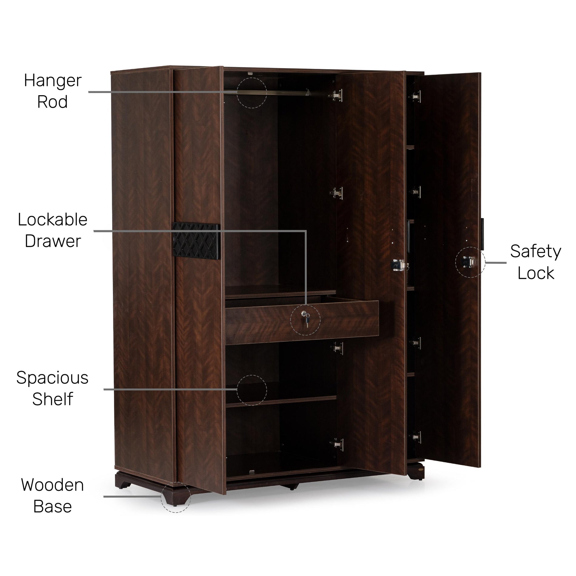 The Lattice 3-Door Wardrobe in Omaha Cherry
