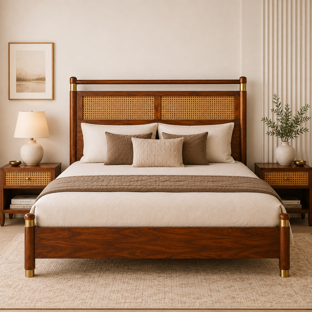 Walnut Cane Accent Bed