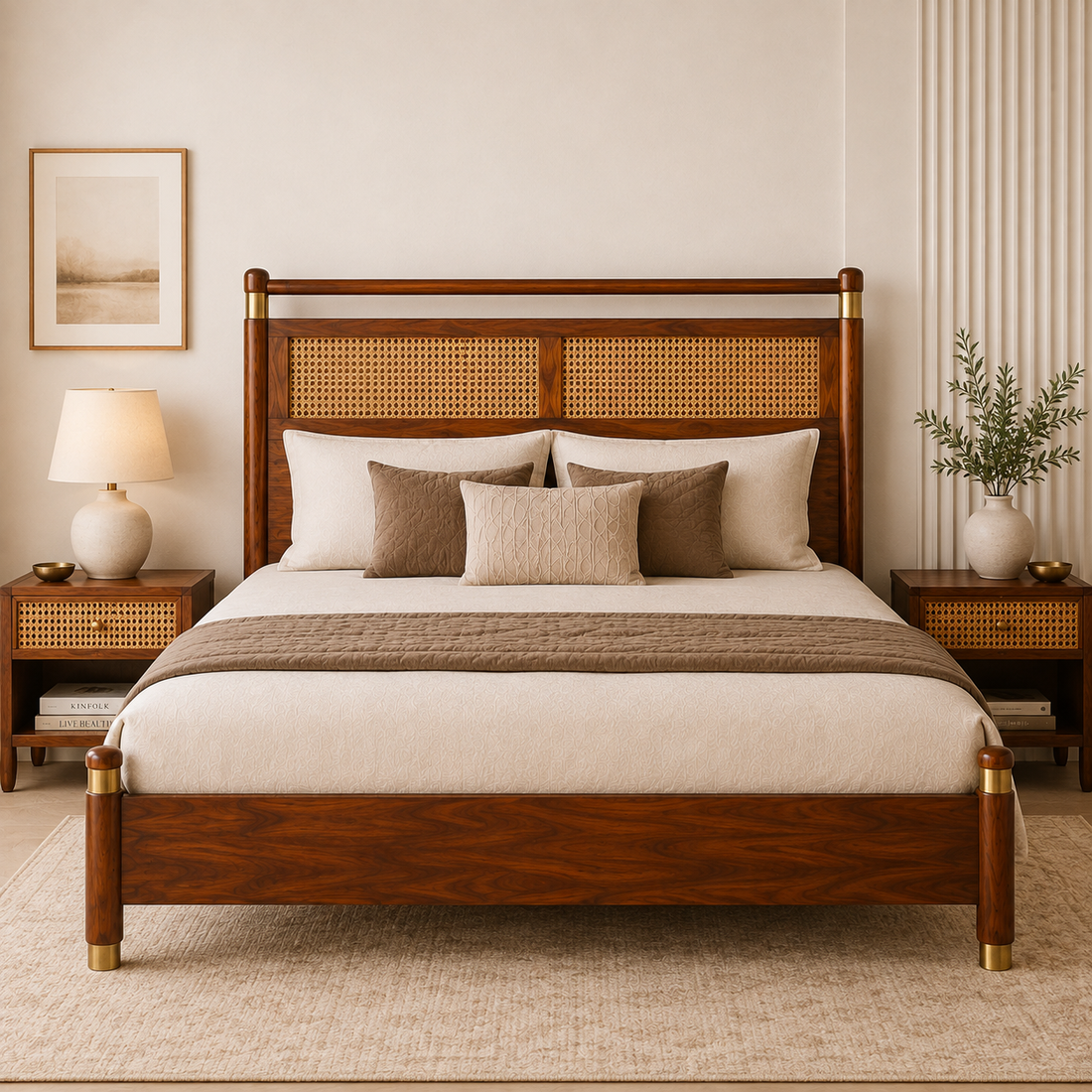 Walnut Cane Accent Bed