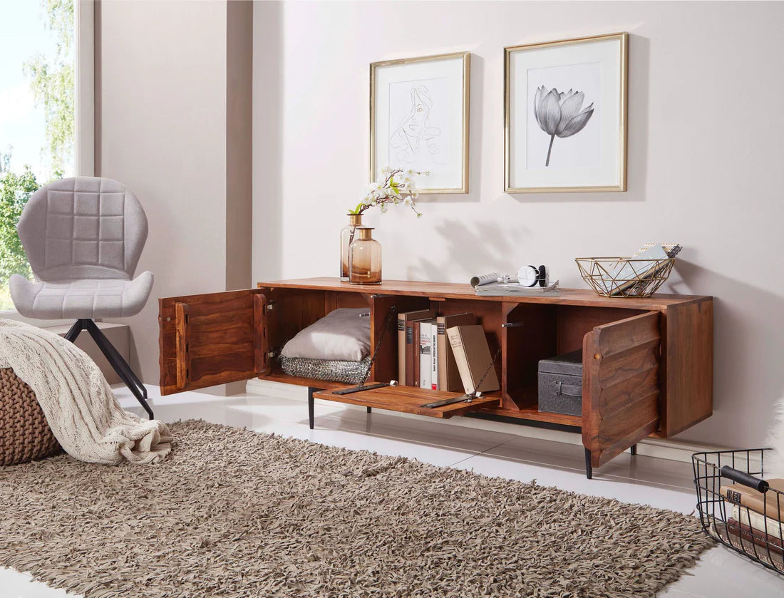 Caen Solid Wood Tv Cabinet Iron Base