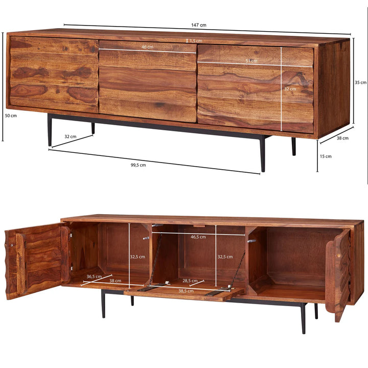 Caen Solid Wood Tv Cabinet Iron Base