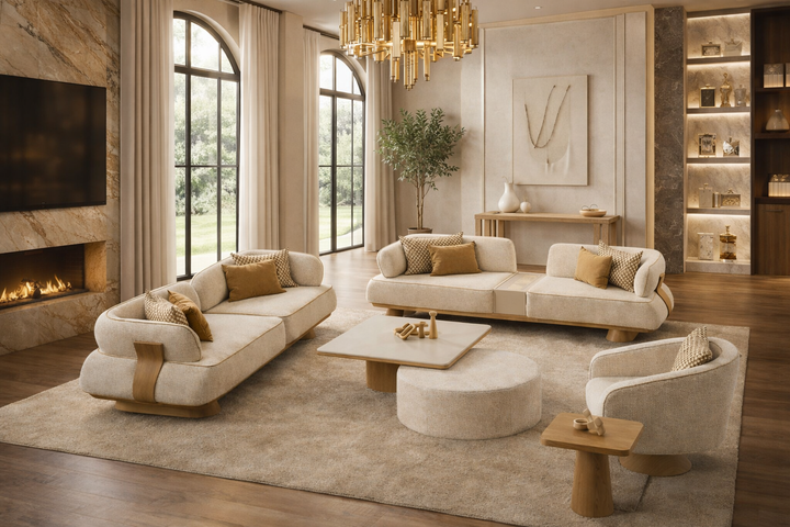 The Elara Suede-Inlay Sofa Set