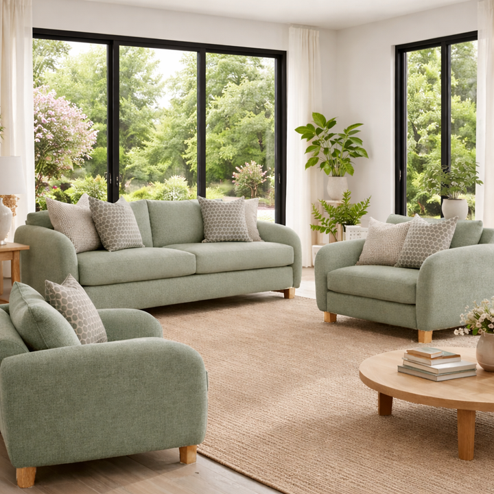 Mellow Plush Wooden Upholstered Sofa Set