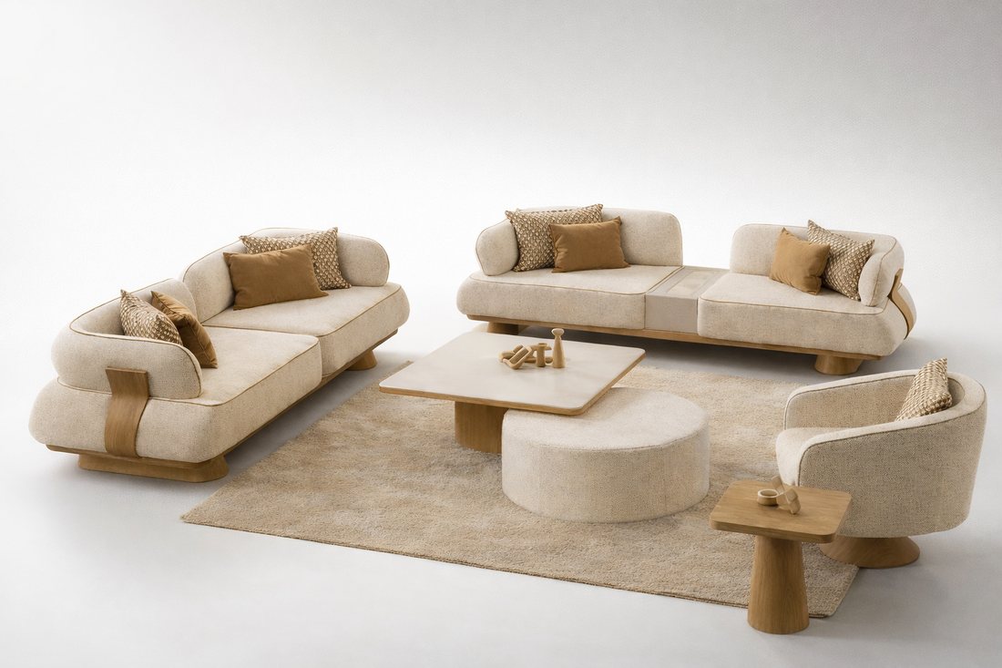 The Elara Suede-Inlay Sofa Set