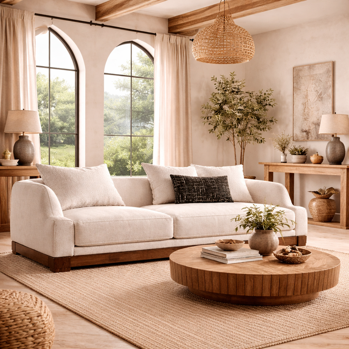 Nestra Plush Wooden Upholstered Sofa Set