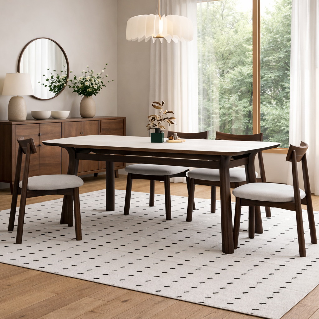Panache Marble-Top Wooden Dining Table Set