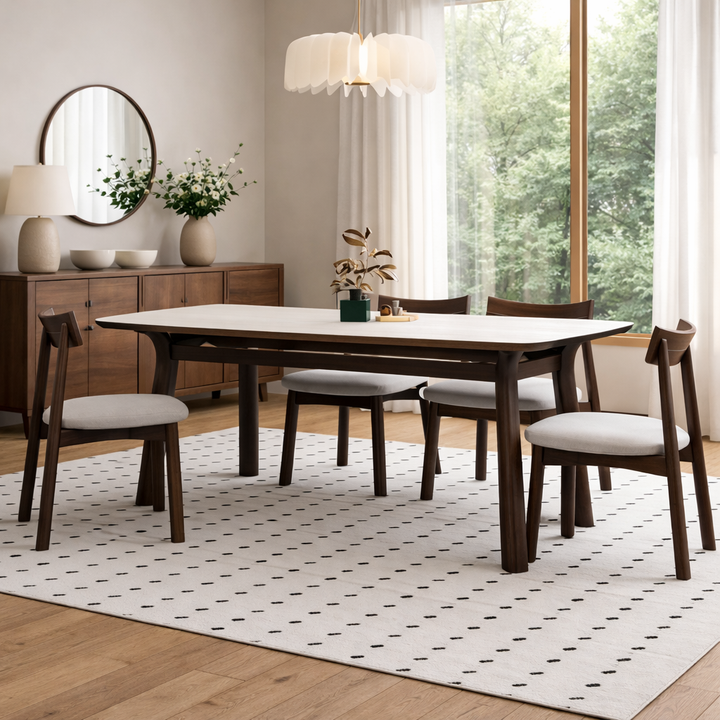 Panache Marble-Top Wooden Dining Table Set