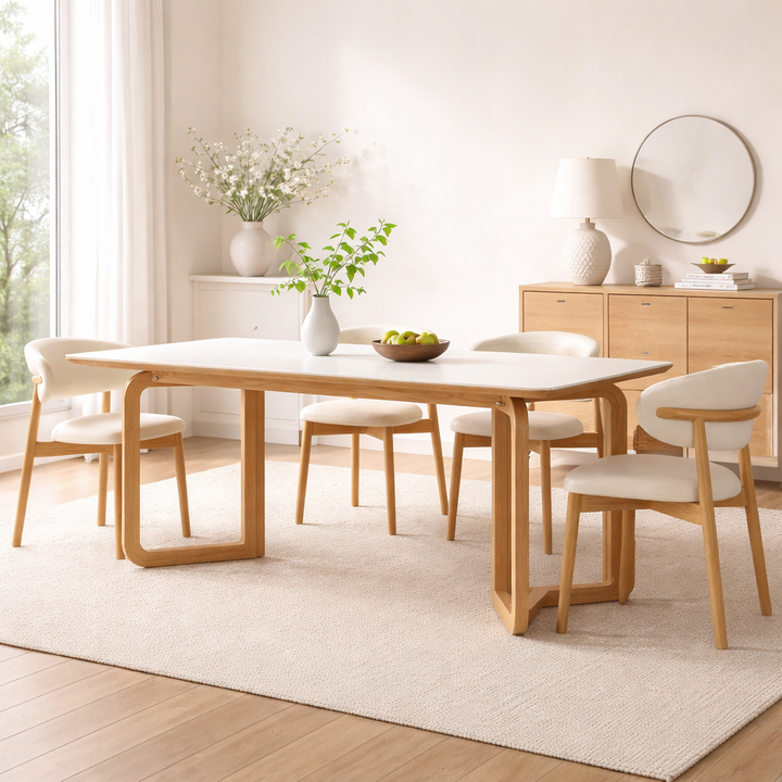 Leila Marble-Top Wooden Dining Table Set