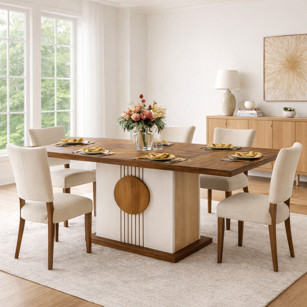 Sunburst Wooden Dining Table Set