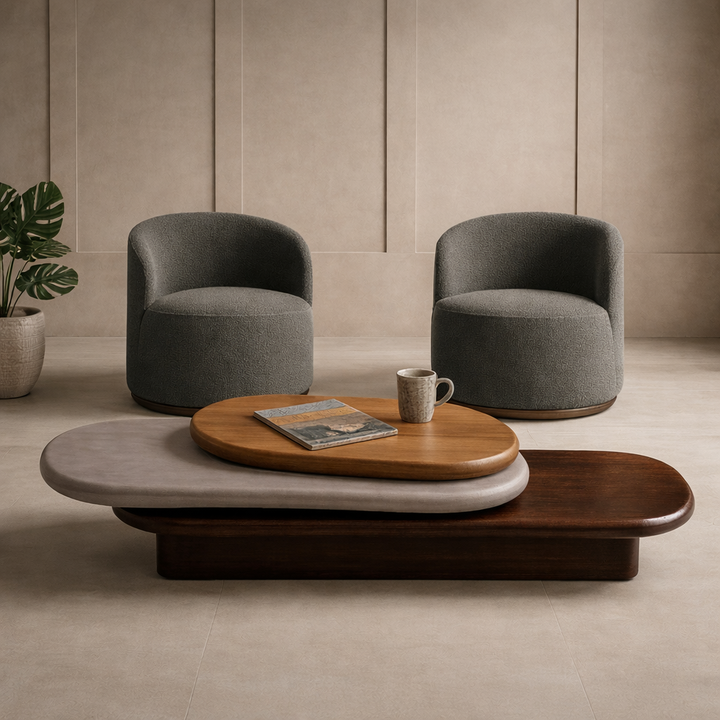 Pebble Rotating 3-Tier Solid Wood Coffee Table