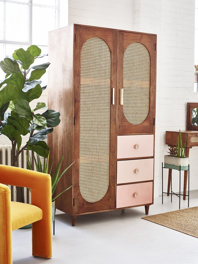 Rattan Solid Wood Wardrobe