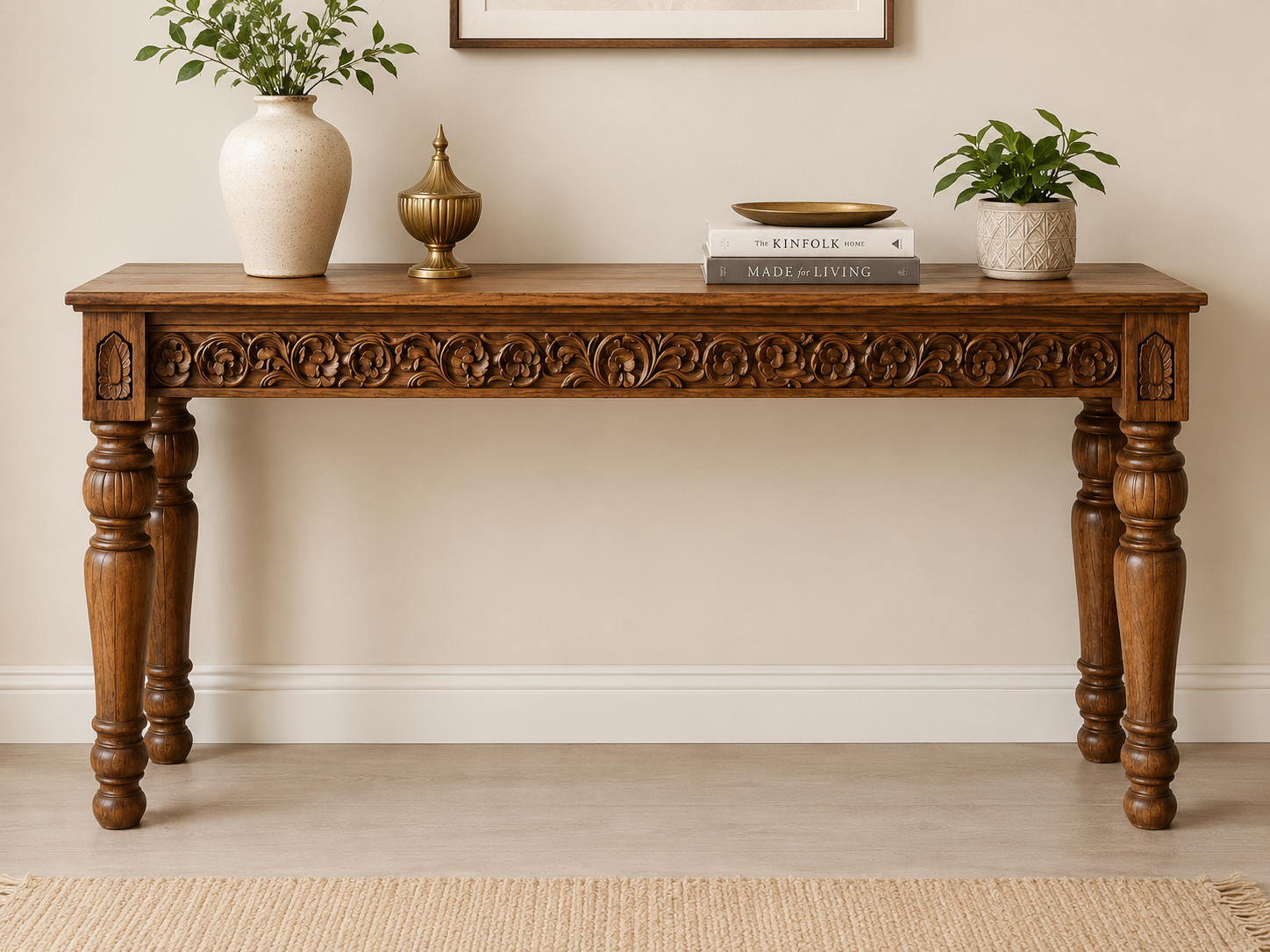 Aarunya Hand-Carved Solid Wood Console Table