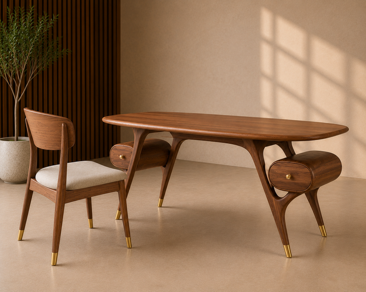 Solid Wood Oval Dining Table with Drawer Chairs