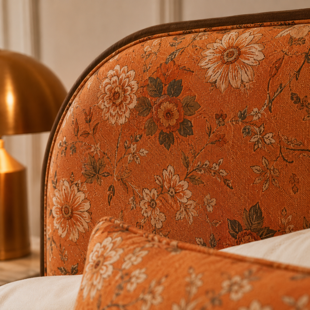 Classic Floral Upholstered Solid Wood Bed