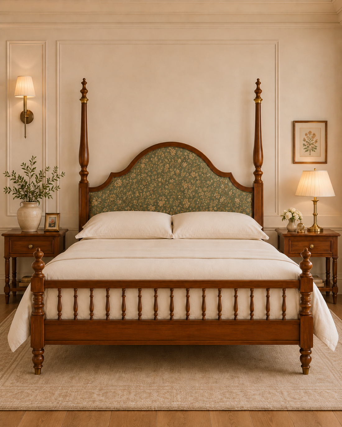 Classic Solid Wood Upholstered Panel Bed