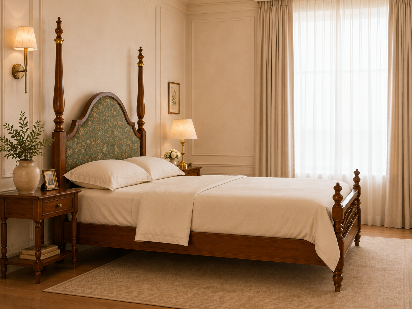 Classic Solid Wood Upholstered Panel Bed
