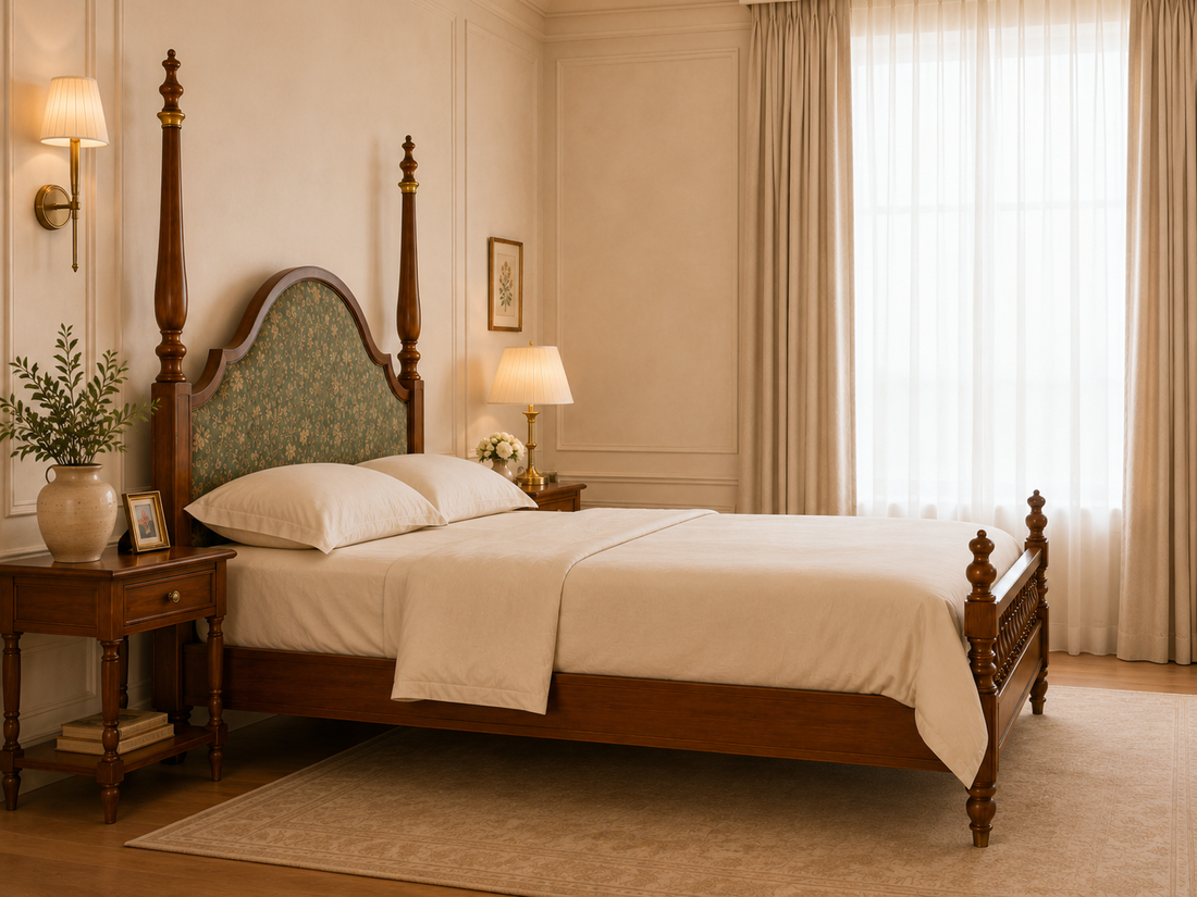 Classic Solid Wood Upholstered Panel Bed
