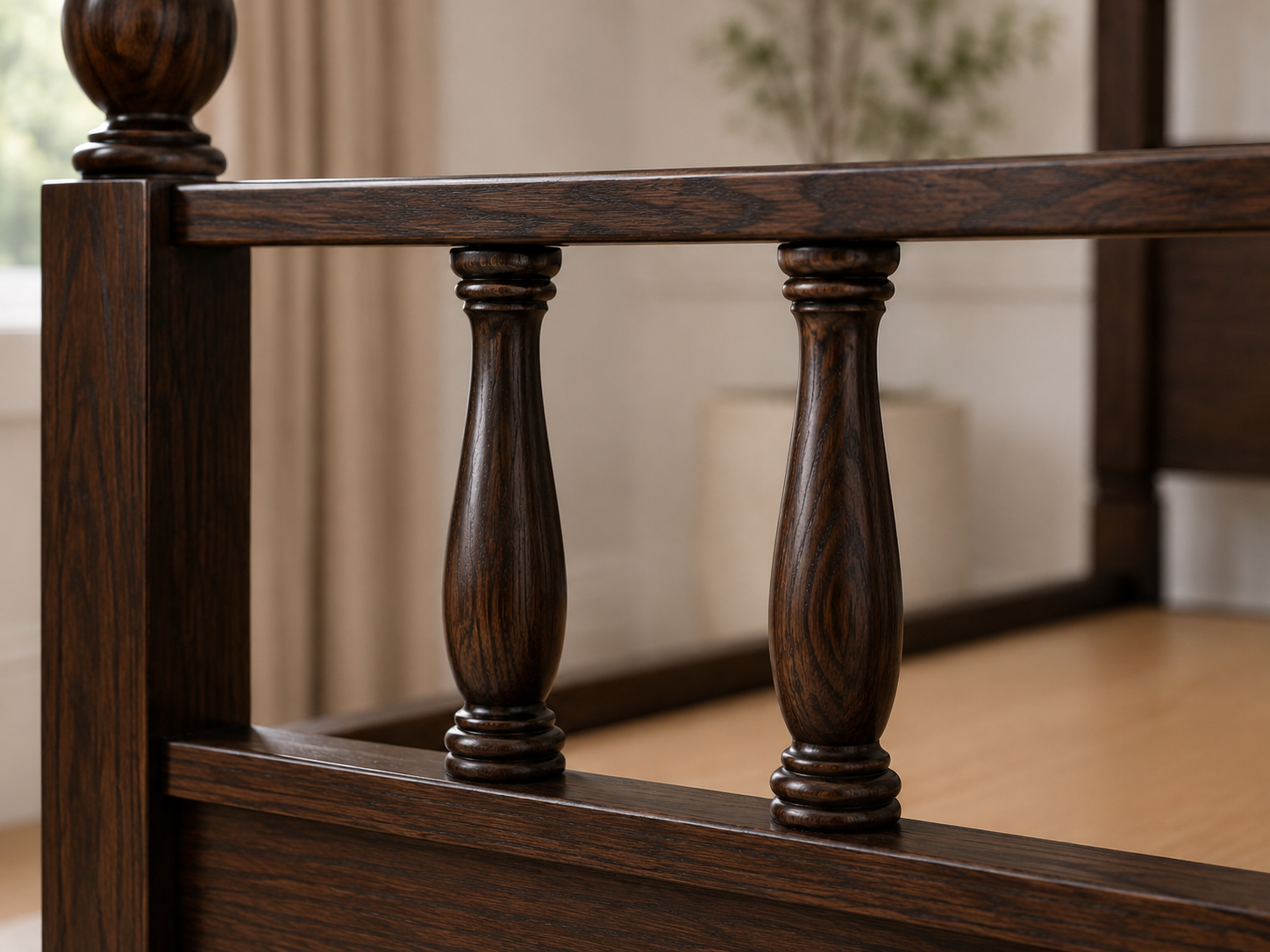 Classic Solid Wood Single Bed with Turned Spindle Headboard