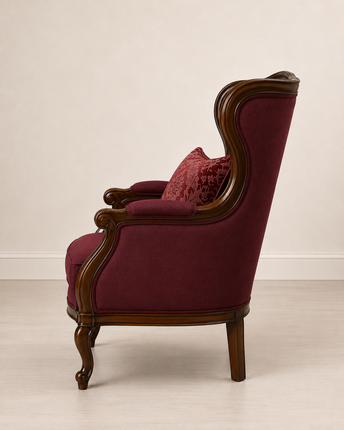 Classic Burgundy Upholstered Wing Lounge Chair