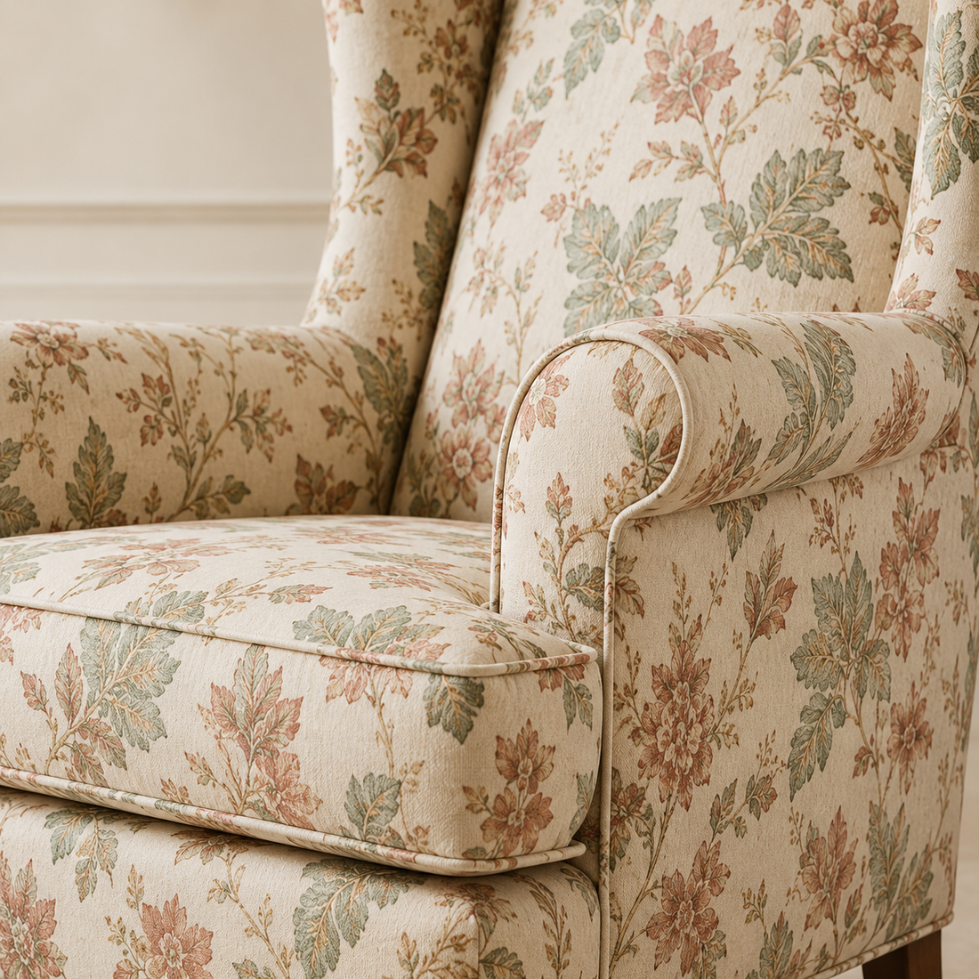 Classic Floral Wingback Lounge Chair with Ottoman