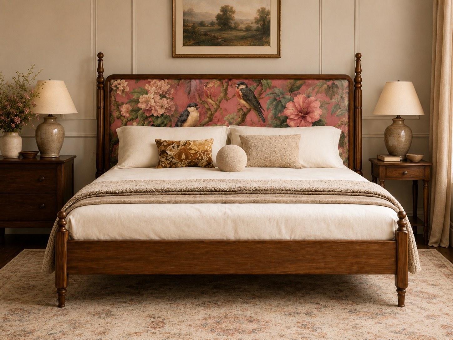 Heritage Upholstered Solid Wood Bed