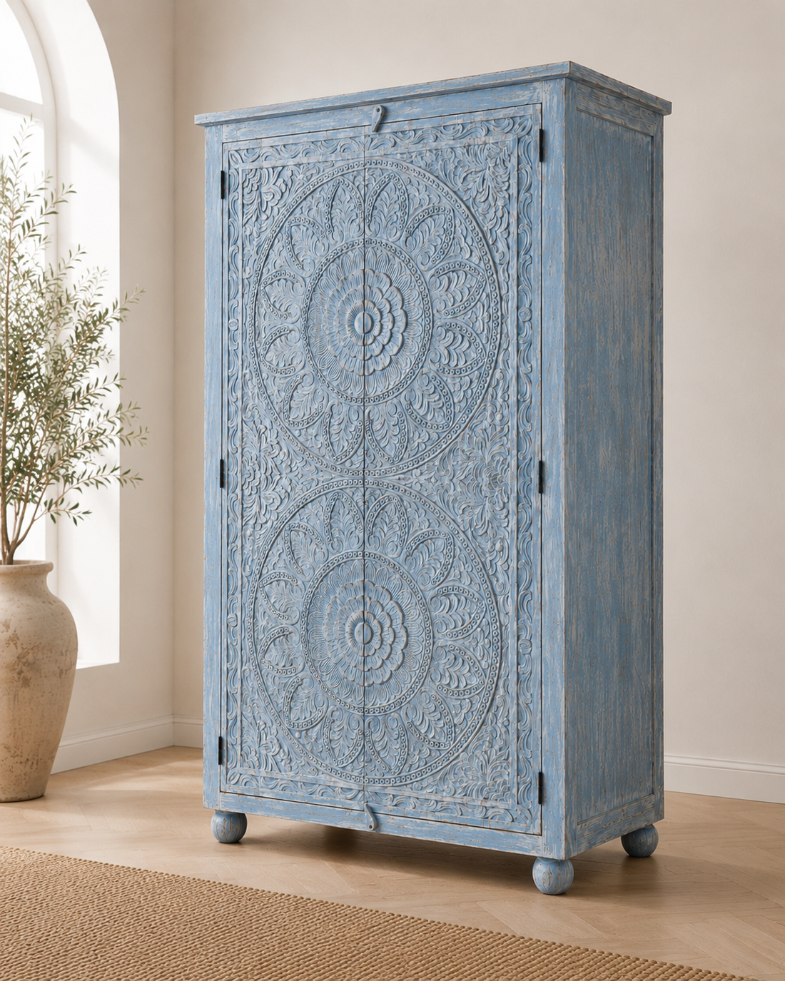 Azure Mandala Hand-Carved Wardrobe