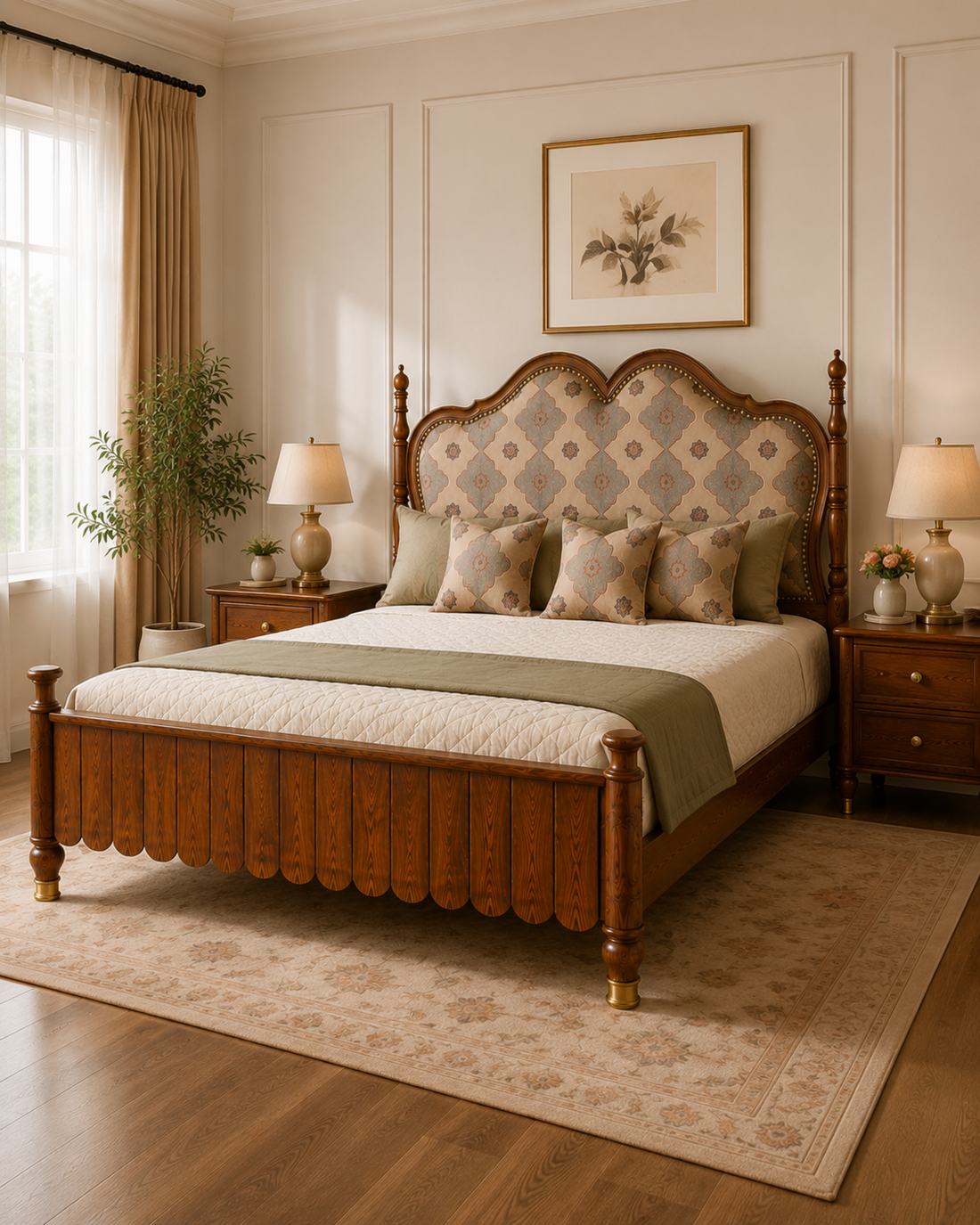 Heritage Carved Upholstered Solid Wood Bed