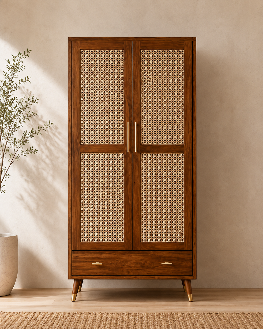 Cane Front Wooden Wardrobe