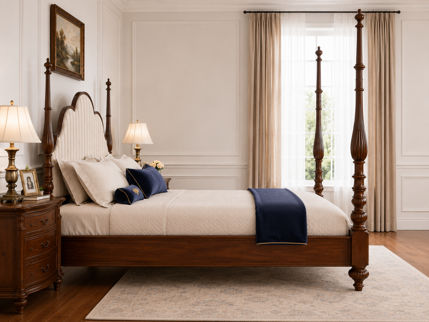 Regal Scalloped Upholstered Poster Bed