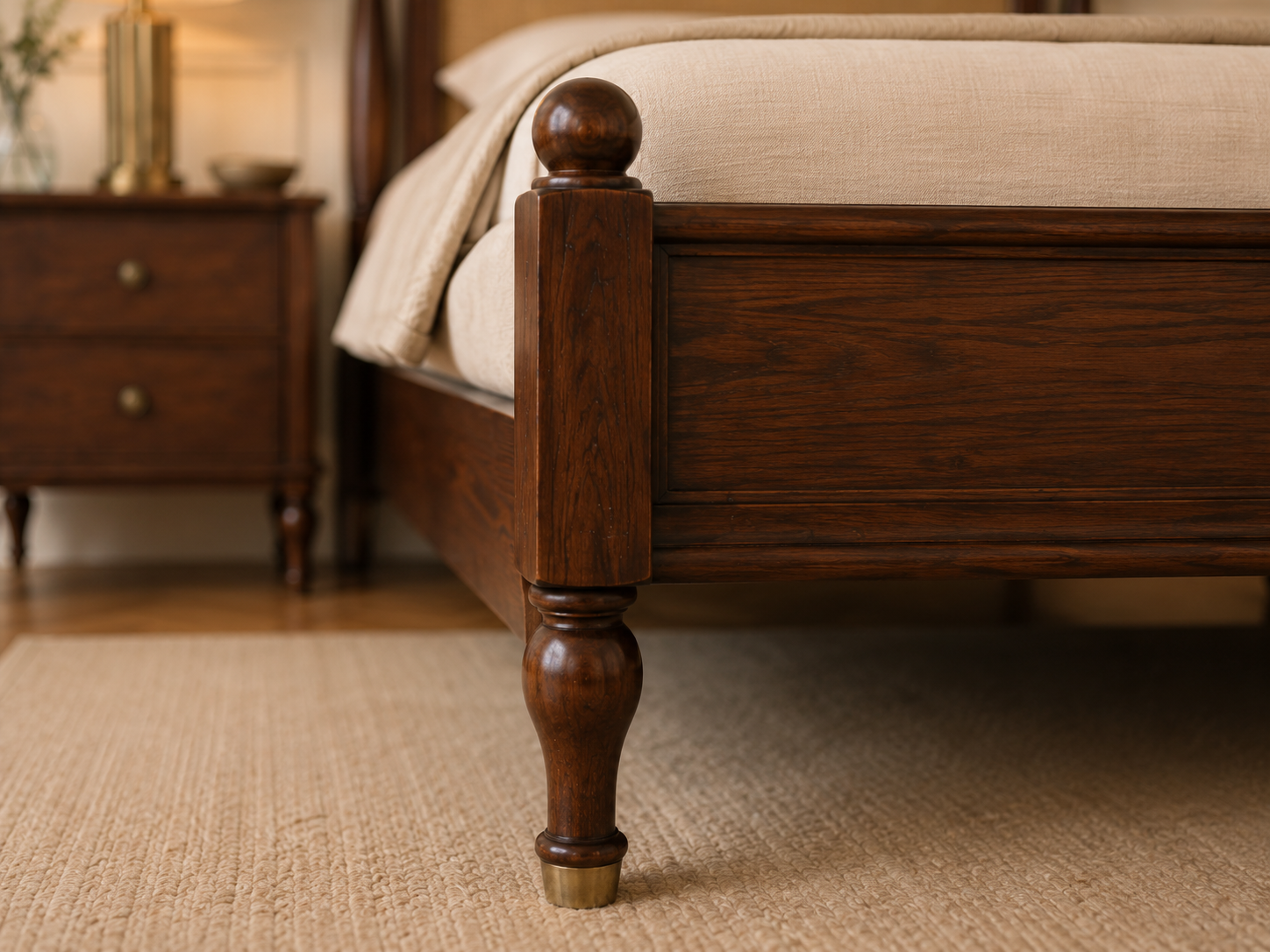 Classic Solid Wood Single Bed with Panel Headboard & Turned Posts