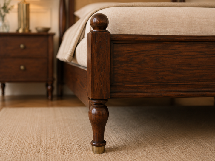 Classic Solid Wood Single Bed with Panel Headboard & Turned Posts