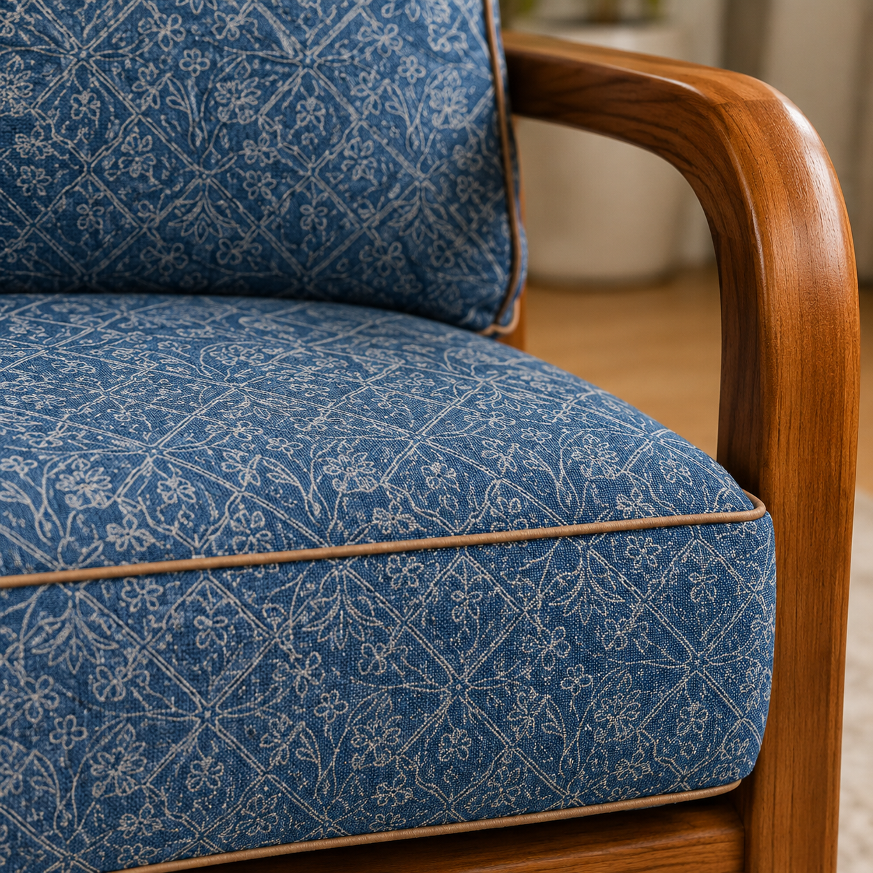 Modern Wooden Frame 3-Seater Fabric Sofa