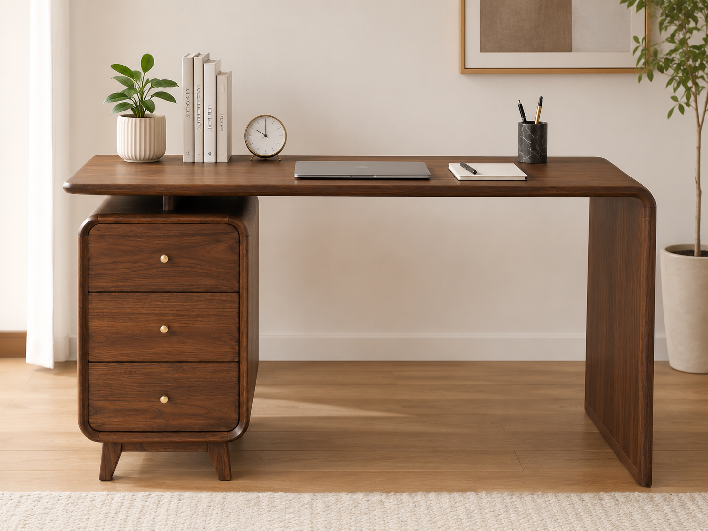 Solid Wood Writing Desk with Storage Cabinet