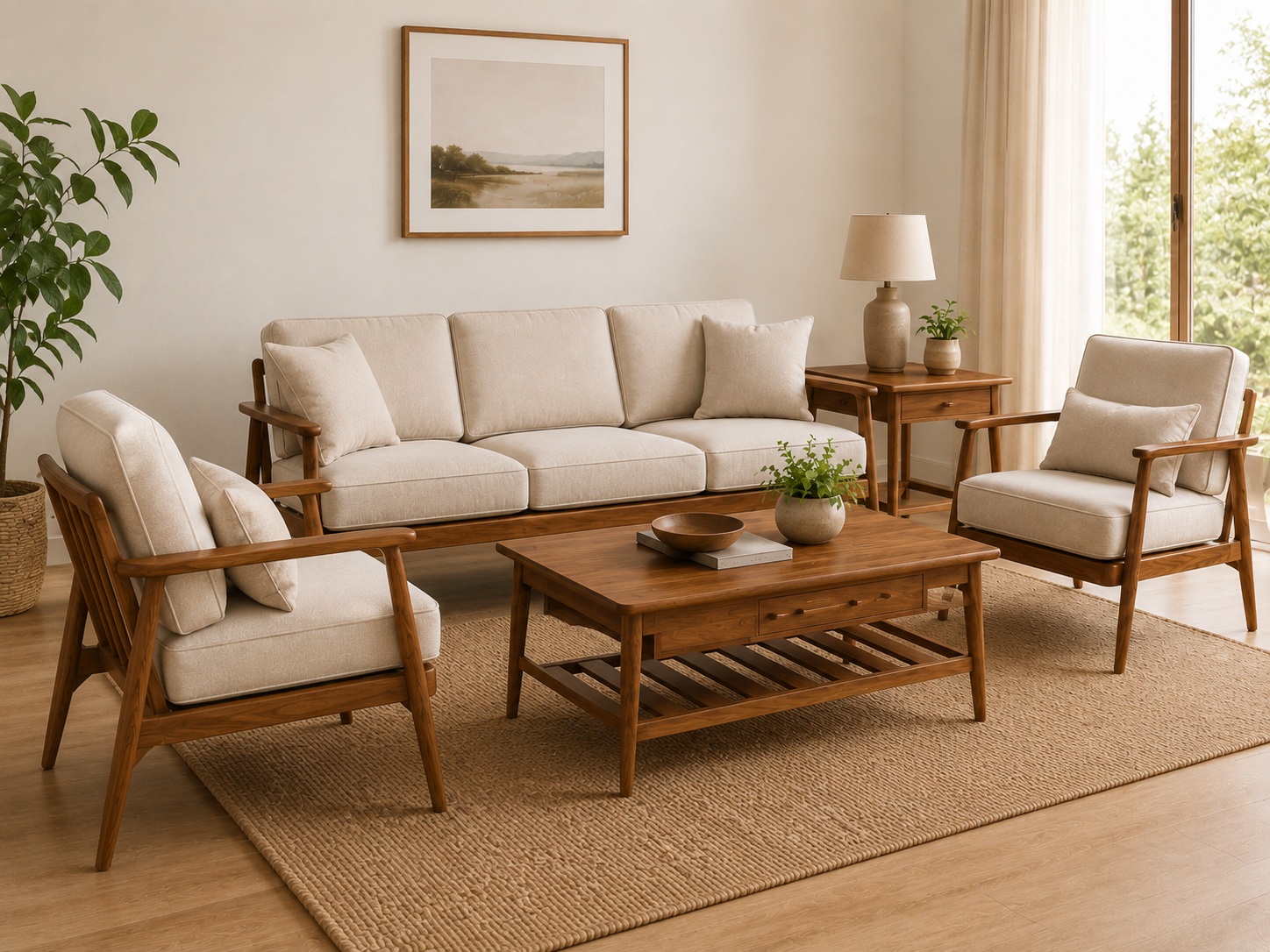 Modern Wooden Living Room Sofa Set (3+1+1)