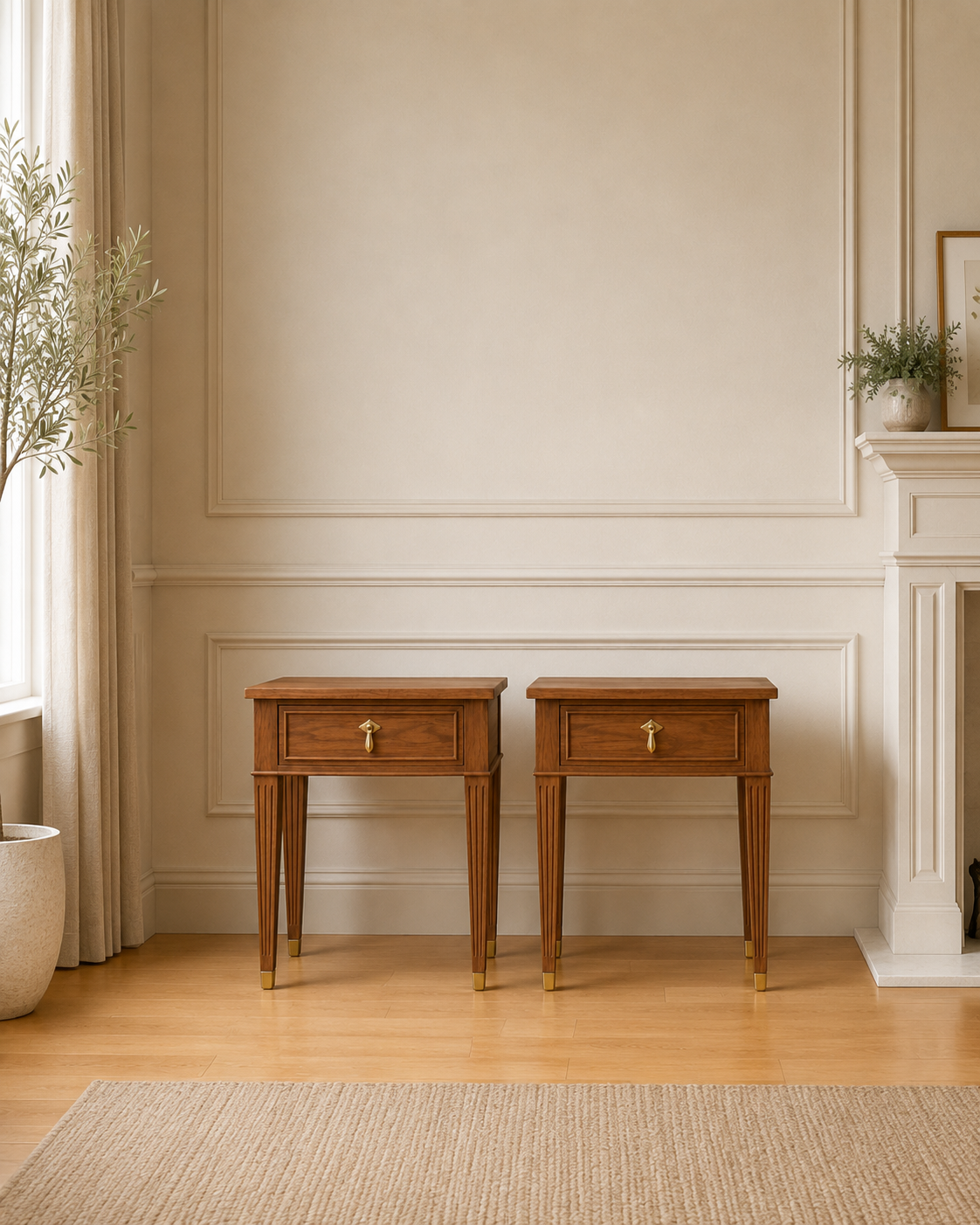 Solid Wood Classic Bedside Table with Drawer