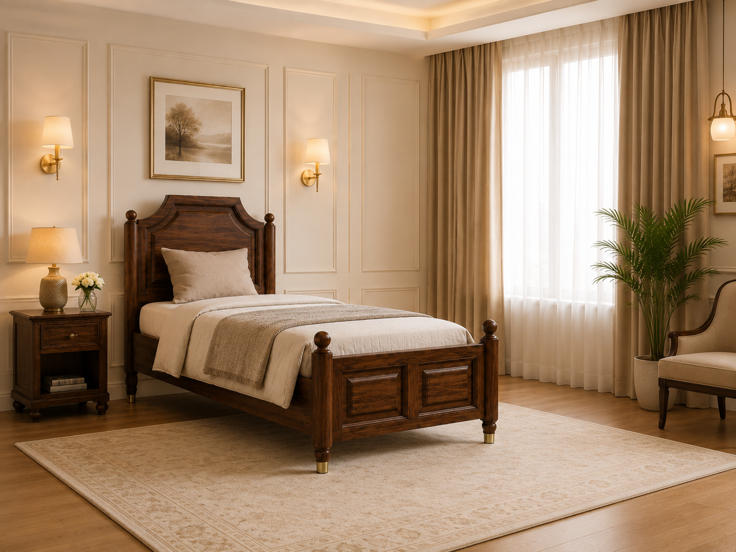 Heritage Solid Wood Single Bed with Paneled Headboard