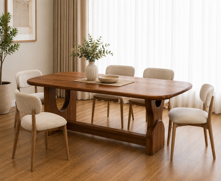 Modern Solid Wood Oval Dining Table with Sculptural Pedestal Base