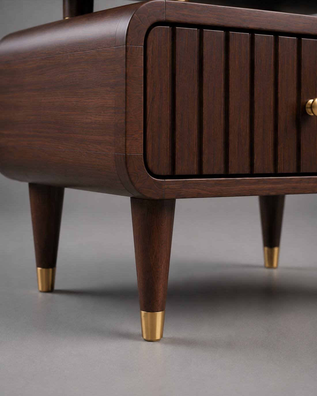 Modern Solid Wood Fluted Bedside Table with 2 Drawers