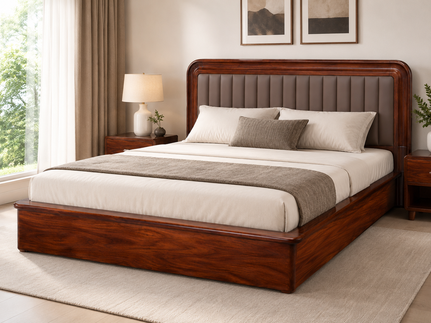 Contemporary Solid Wood Upholstered Panel Bed