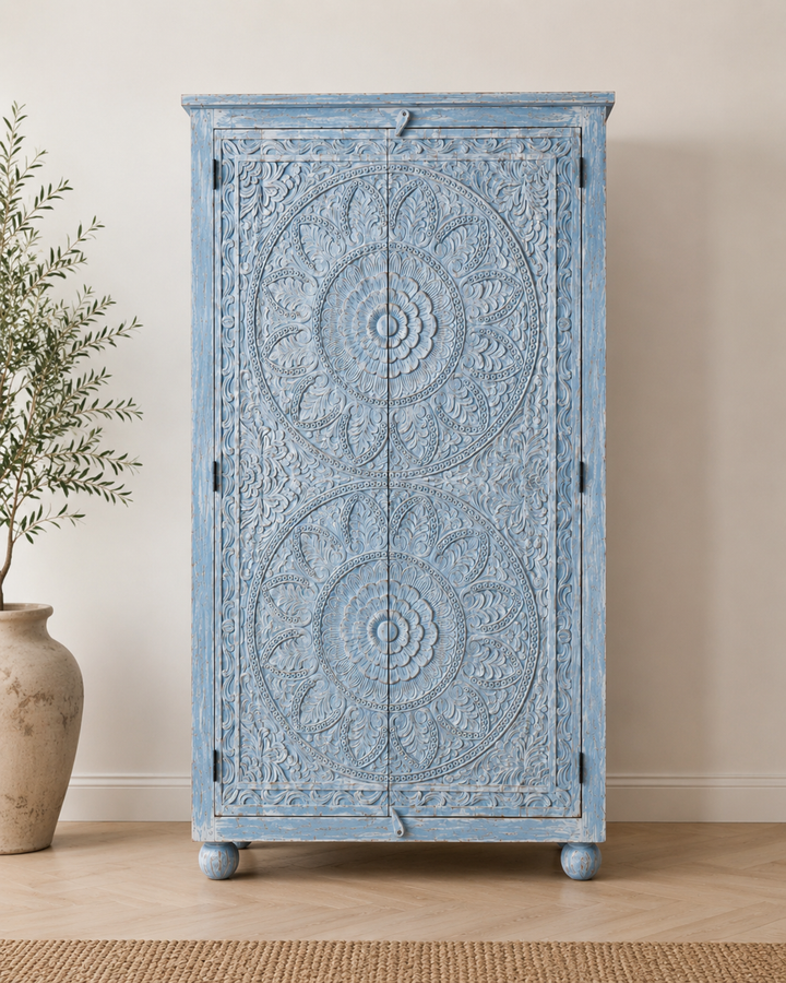 Azure Mandala Hand-Carved Wardrobe