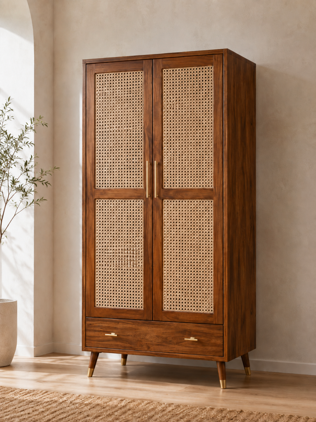 Cane Front Wooden Wardrobe