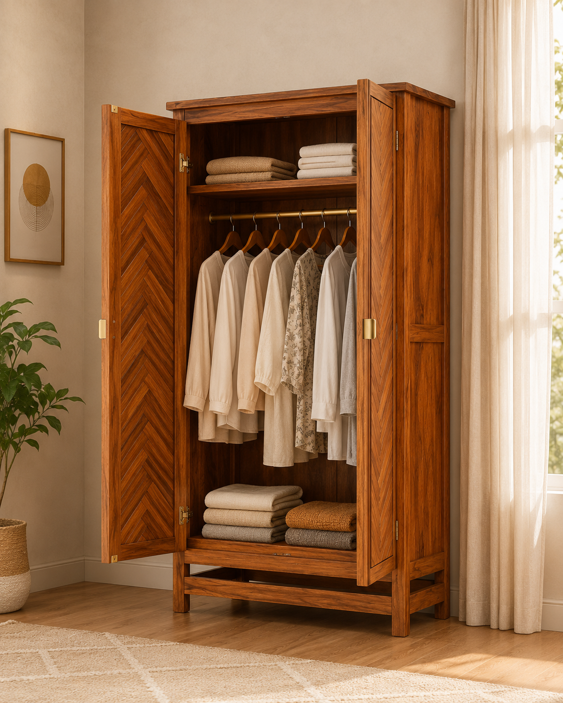 Solid Wood Herringbone Wardrobe