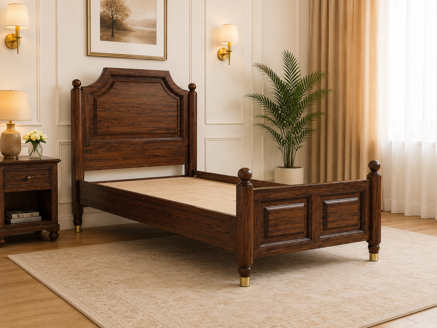 Heritage Solid Wood Single Bed with Paneled Headboard